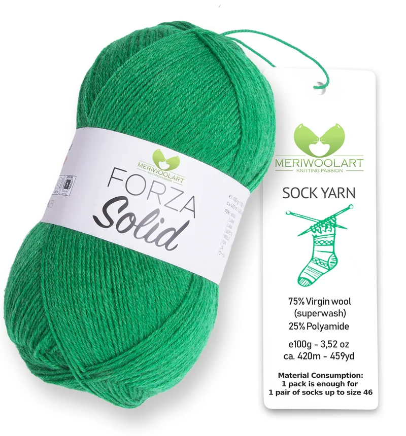FORZA SOLID Green-4628 WOOL SOCK YARN 100g 420m