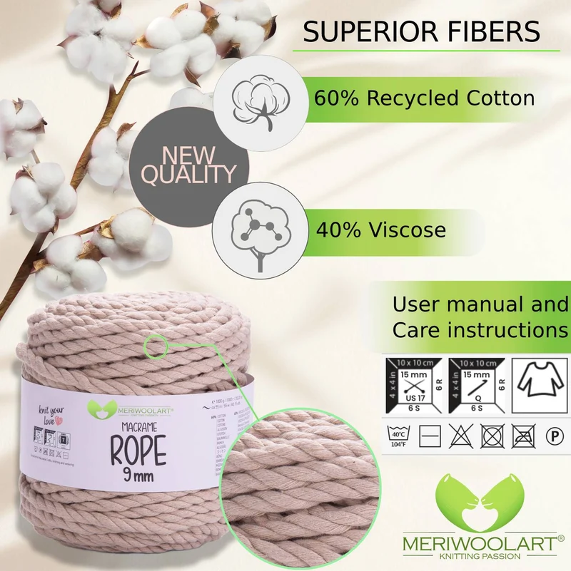 Light Grey MACRAMÉ ROPE 9MM 55M