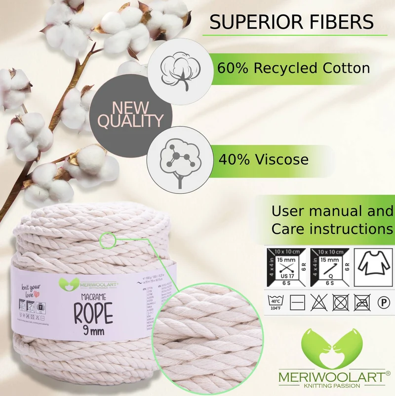 Natural MACRAMÉ ROPE 9MM 55M