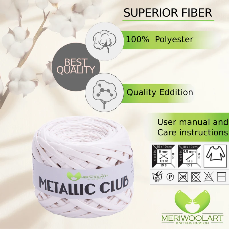 METALLIC White T-Shirt Yarn 8mm x 55m