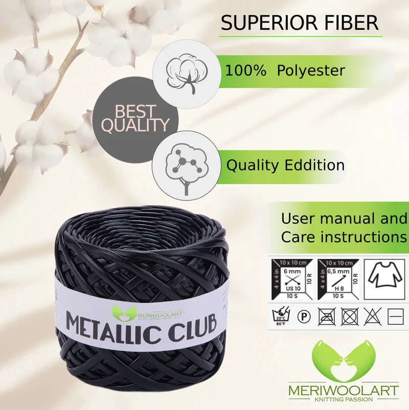 METALLIC Black T-Shirt Yarn 8mm x 55m