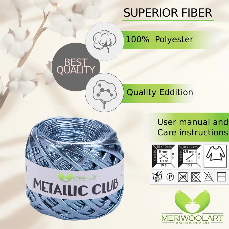 METALLIC Graphite Blue T-Shirt Yarn 8mm x 55m