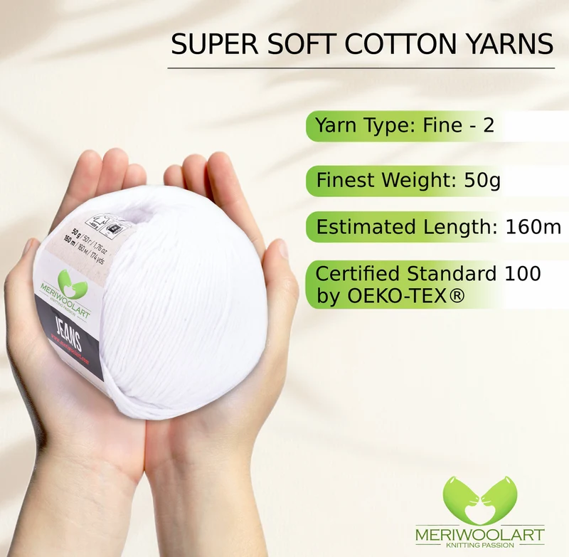 JEANS White Cotton YARN 50g 160m