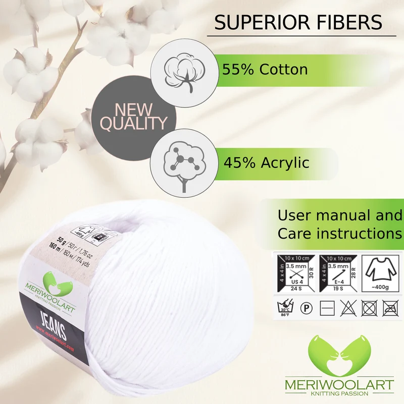 JEANS White Cotton YARN 50g 160m