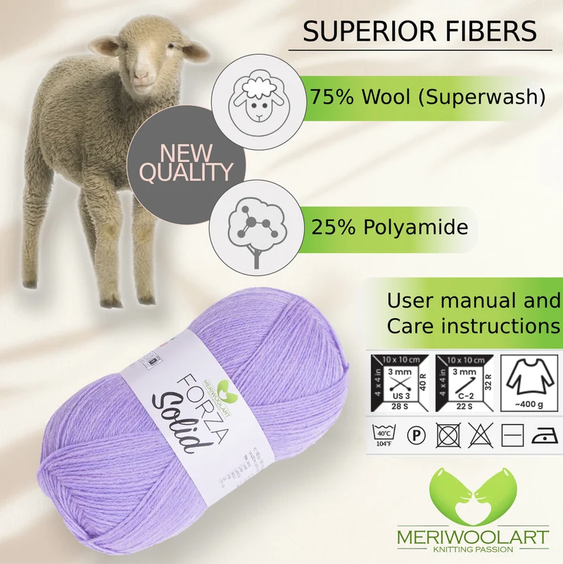 FORZA SOLID Lavender-4638 WOOL SOCK YARN 100g 420m