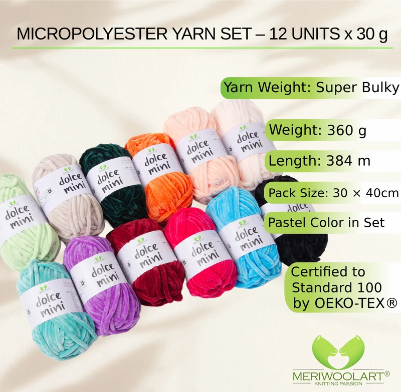 Multicolor Chenille Yarn Set C – 12 x 30 g