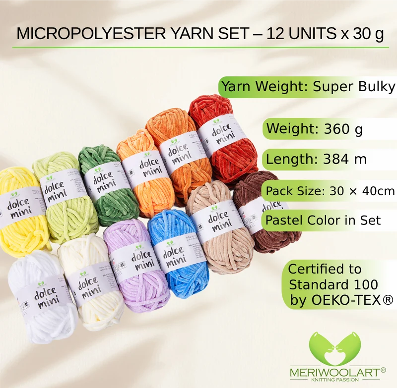 Multicolor Chenille Yarn Set A – 12 x 30 g