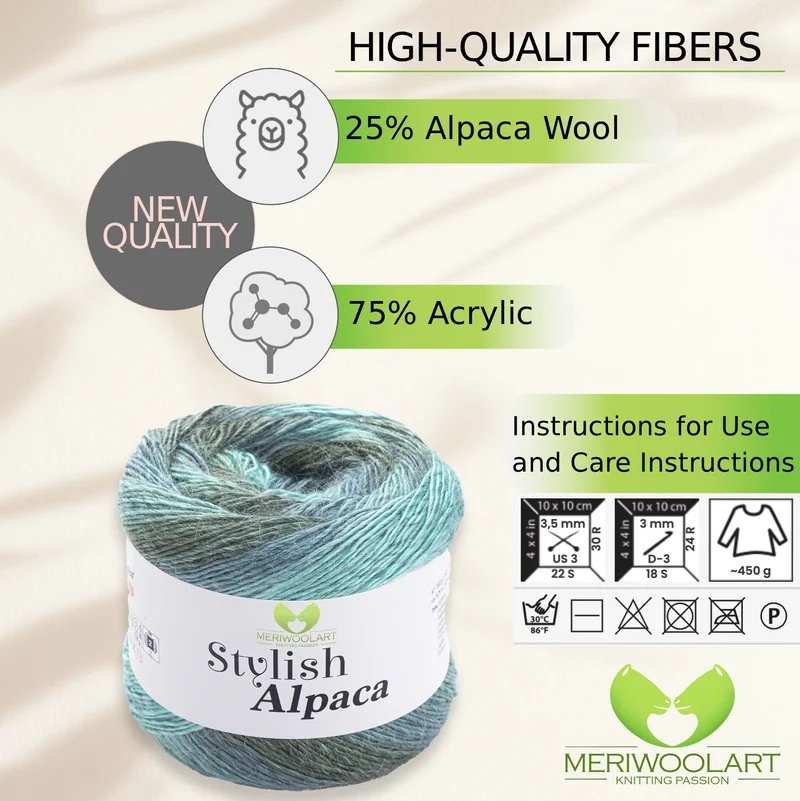 STYLISH ALPACA WOOL YARN 7720 WOOL 150g 525m