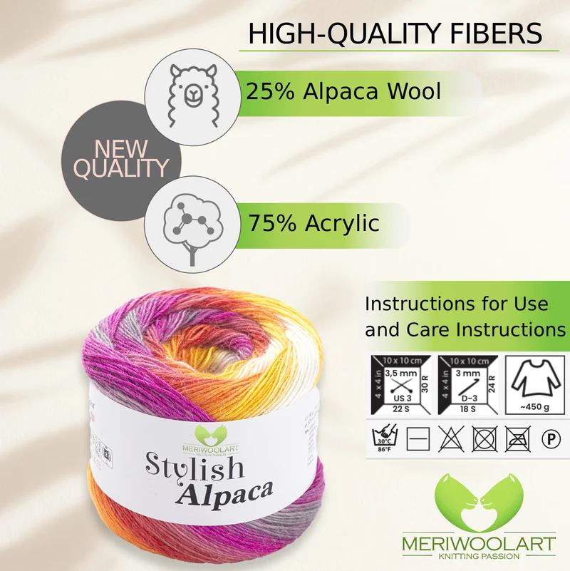 STYLISH ALPACA WOOL YARN 7719 WOOL 150g 525m