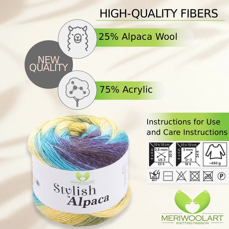 STYLISH ALPACA WOOL YARN 7714 WOOL 150g 525m