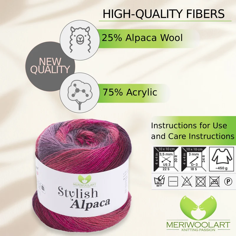 STYLISH ALPACA WOOL YARN 7713 WOOL 150g 525m