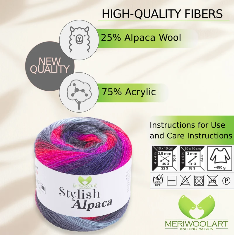 STYLISH ALPACA WOOL YARN 7711 WOOL 150g 525m