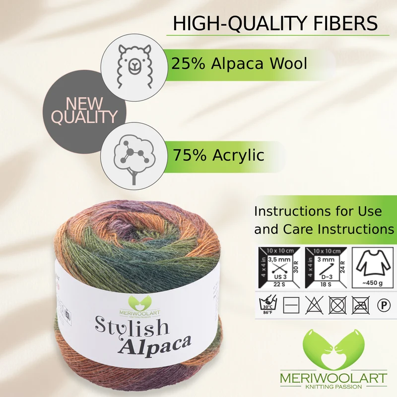 STYLISH ALPACA WOOL YARN 7710 WOOL 150g 525m