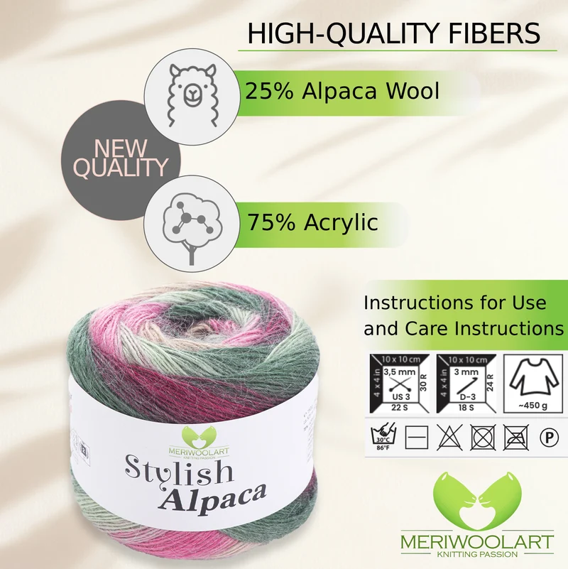 STYLISH ALPACA WOOL YARN 7706 WOOL 150g 525m