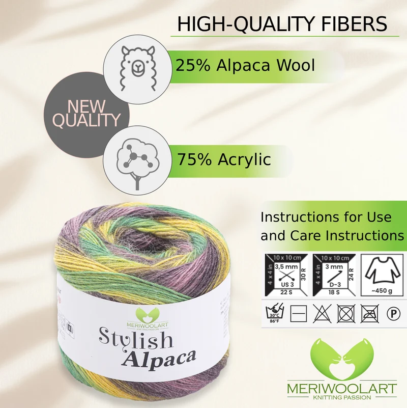 STYLISH ALPACA WOOL YARN 7705 WOOL 150g 525m
