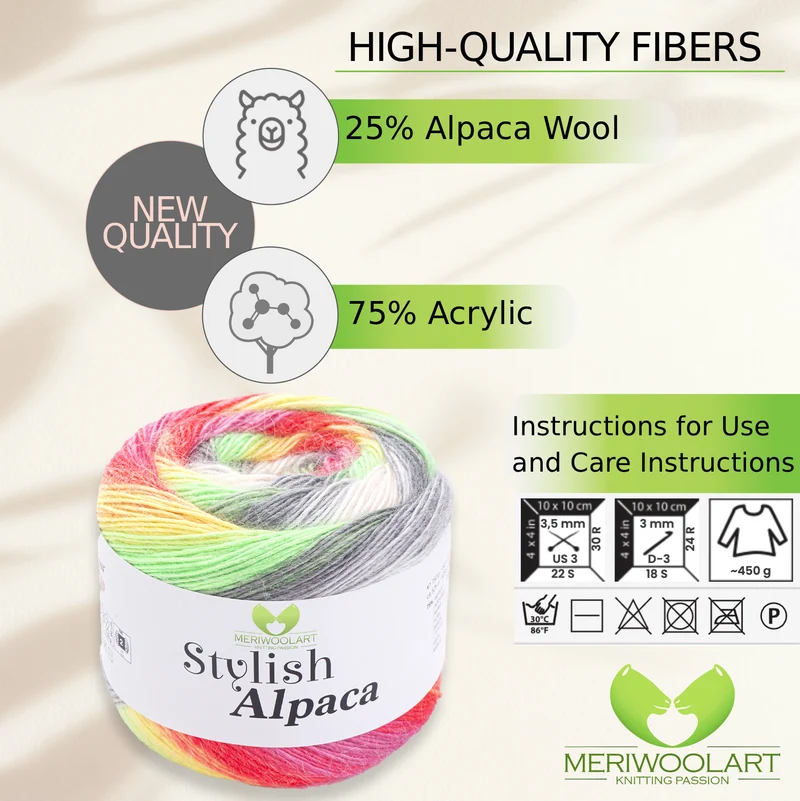 STYLISH ALPACA WOOL YARN 7704 WOOL 150g 525m