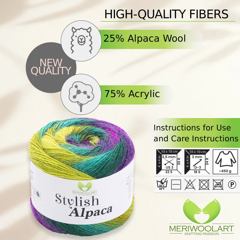 STYLISH ALPACA WOOL YARN 7703 WOOL 150g 525m