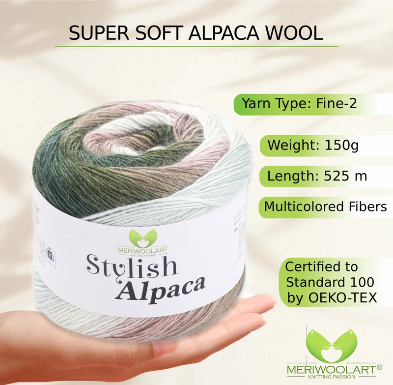 STYLISH ALPACA WOOL YARN 7702 WOOL 150g 525m