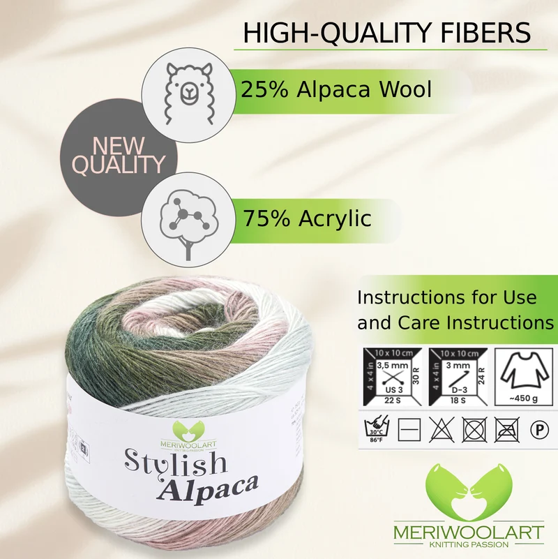 STYLISH ALPACA WOOL YARN 7702 WOOL 150g 525m
