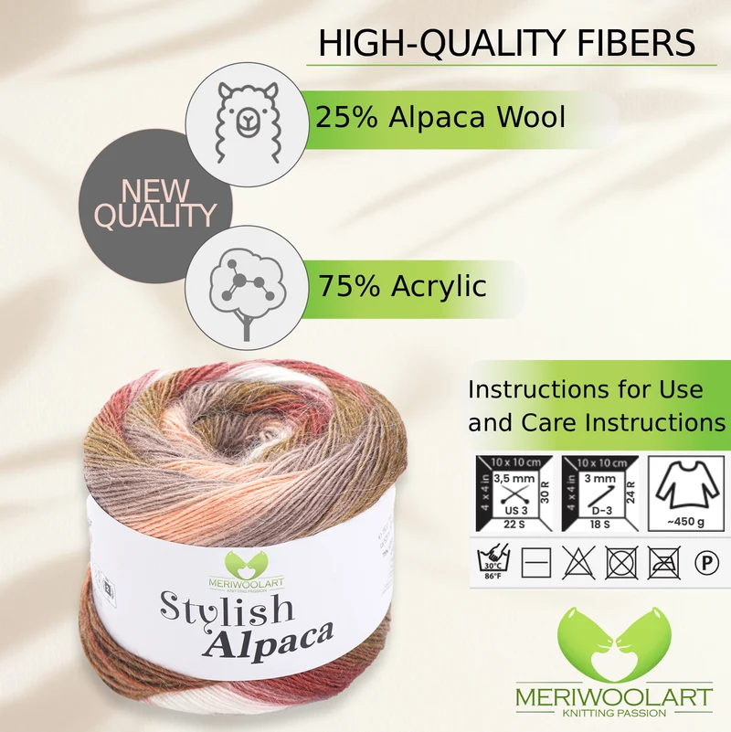 STYLISH ALPACA WOOL YARN 7701 WOOL 150g 525m