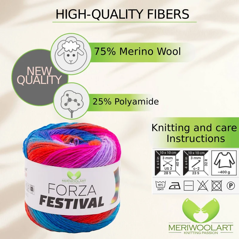 FORZA FESTIVAL 2913 WOOL YARN 100g 420