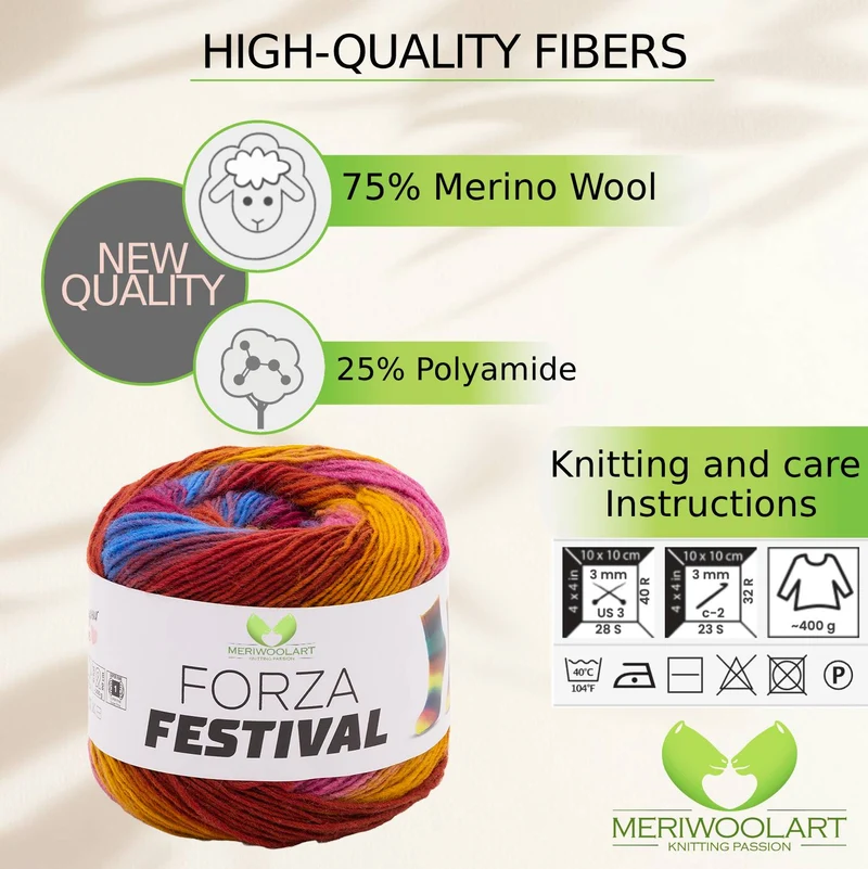 FORZA FESTIVAL 2906 WOOL YARN 100g 420