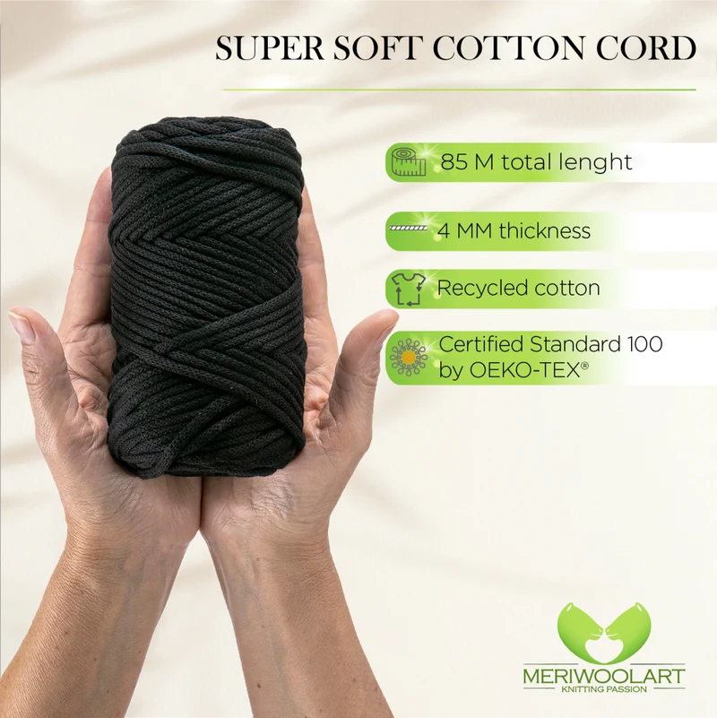 Black Macramé Cord 4mm 85m