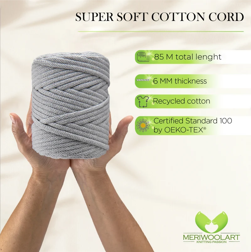 Light Gray Macramé Cord 6mm 85m