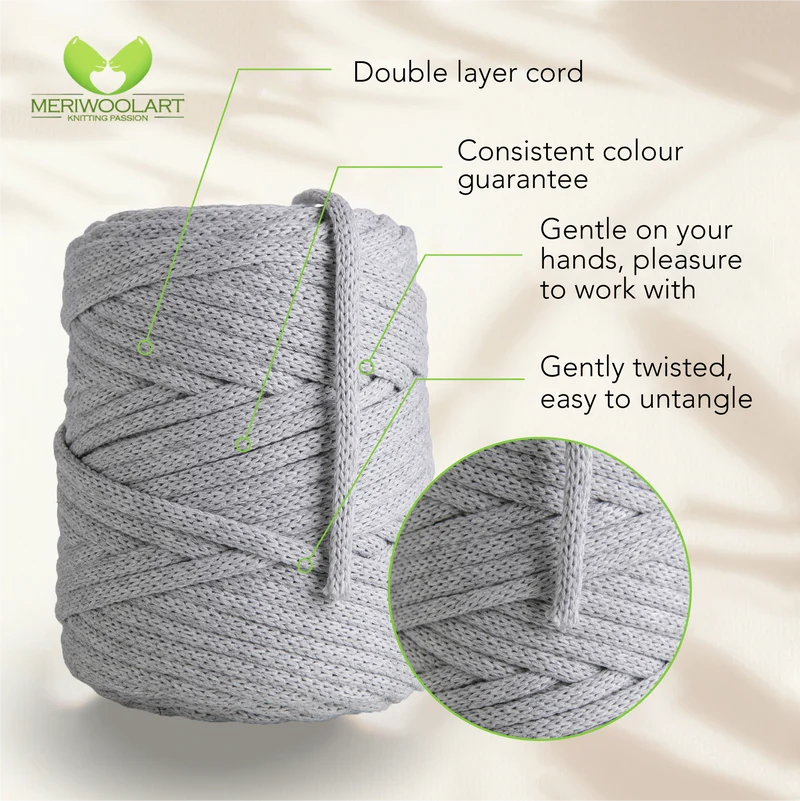 Light Gray Macramé Cord 6mm 85m