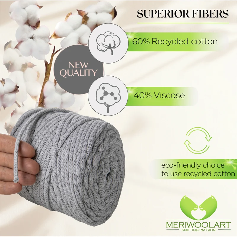Light Gray Macramé Cord 6mm 85m