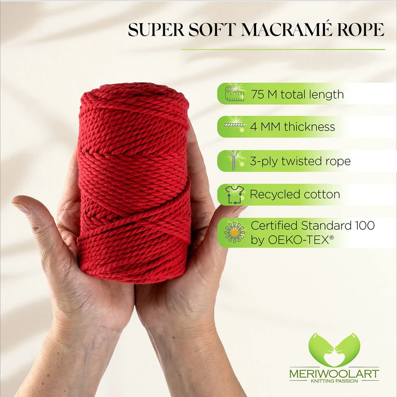 RED MACRAMÉ ROPE 4 MM, 75 M