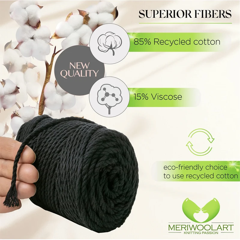 BLACK MACRAMÉ ROPE 4 MM, 75 M