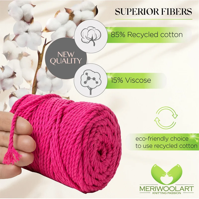 NEON PINK MACRAMÉ ROPE 4 MM, 75 M