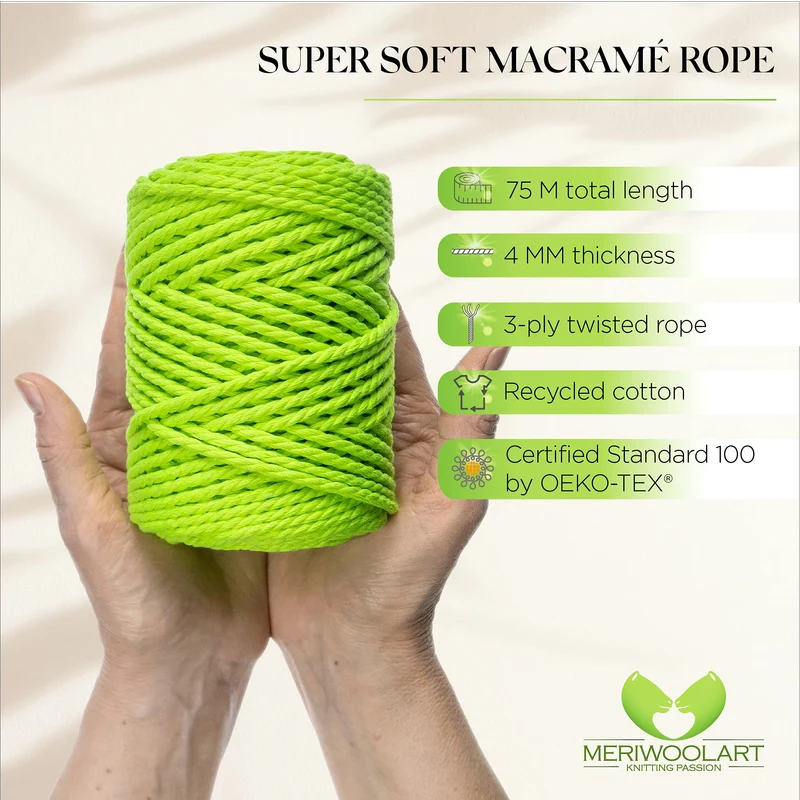 NEON YELLOW MACRAMÉ ROPE 4 MM, 75 M