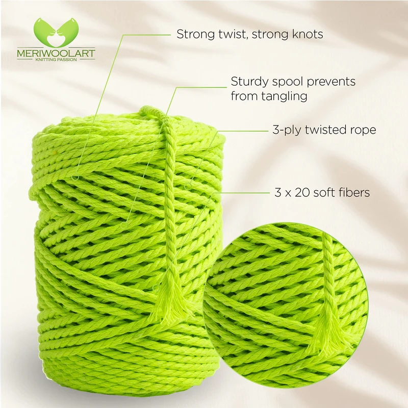 NEON YELLOW MACRAMÉ ROPE 4 MM, 75 M