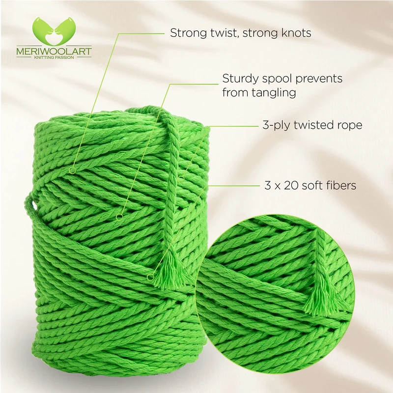 NEON GREEN MACRAMÉ ROPE 4 MM, 75 M