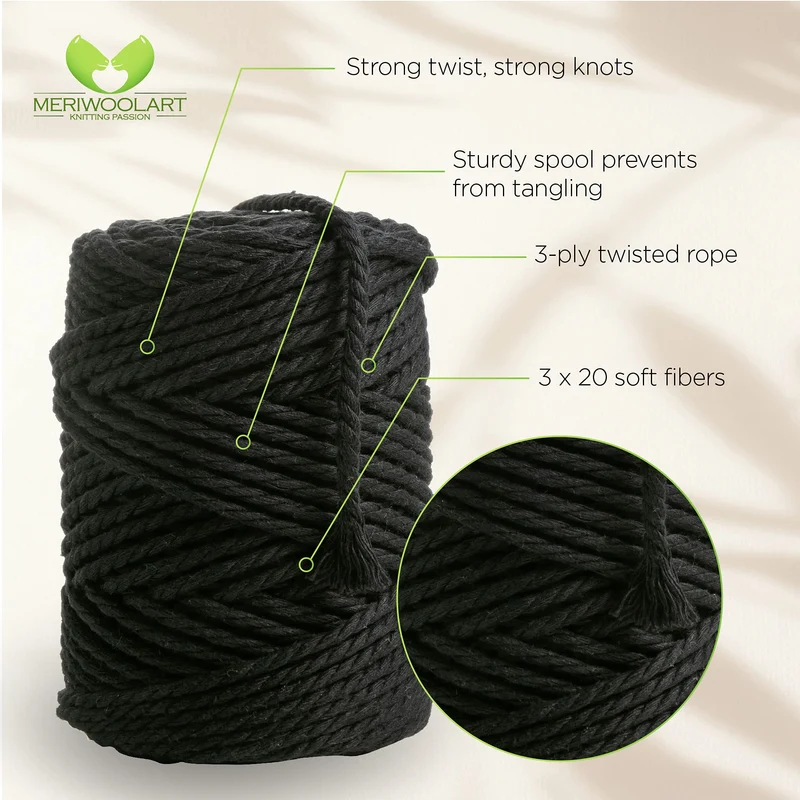 GRAPHITE MACRAMÉ ROPE 4 MM, 75 M