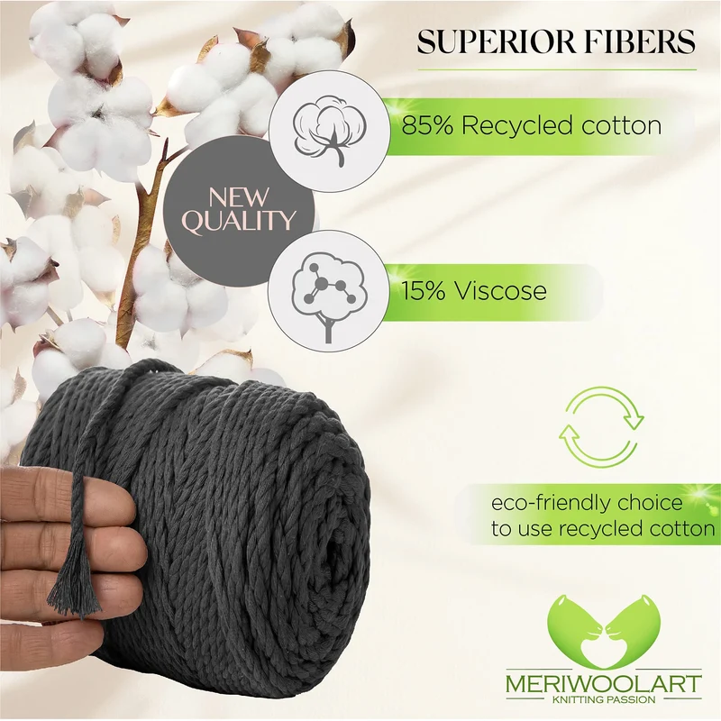 GRAPHITE MACRAMÉ ROPE 6 MM, 100 M