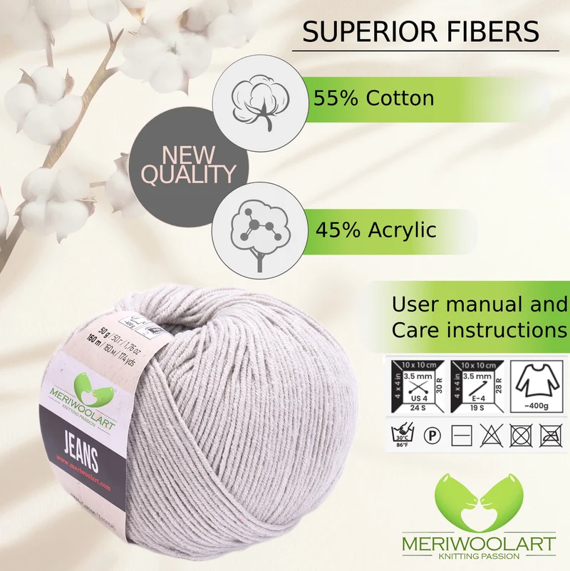 JEANS Light Gray Cotton YARN 50g 160m
