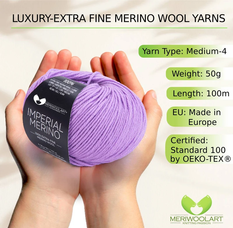 IMPERIAL Lilac MERINO WOOL YARNS 50g 125m