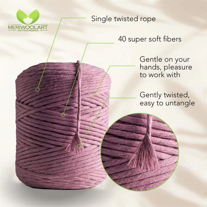 Pflaume Single Twisted Macramé 4mm 225m