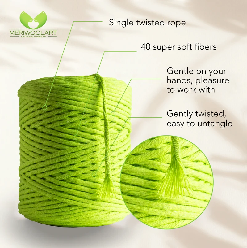 Neon Yellow Single Twisted Macramé 4mm 225m
