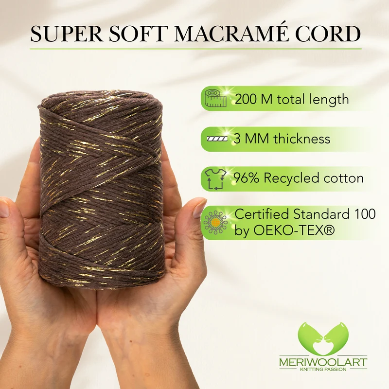 Brown Lurex Single Twisted Macramé 3mm 200m