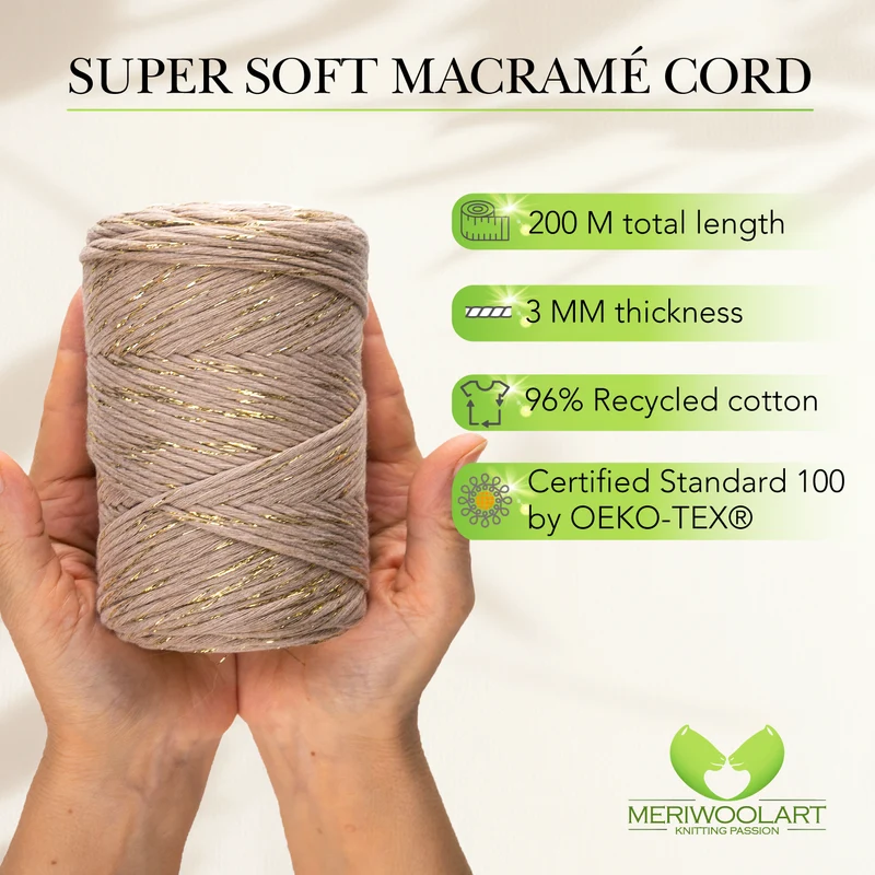 Dark Sand Lurex Single Twisted Macramé 3mm 200m