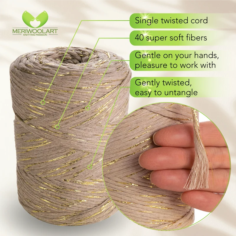 Dark Sand Lurex Single Twisted Macramé 3mm 200m