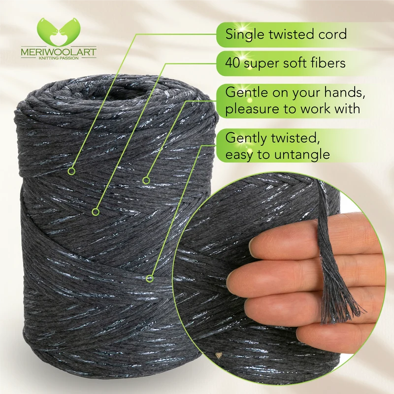 Graphite Lurex Single Twisted Macramé 3mm 200m