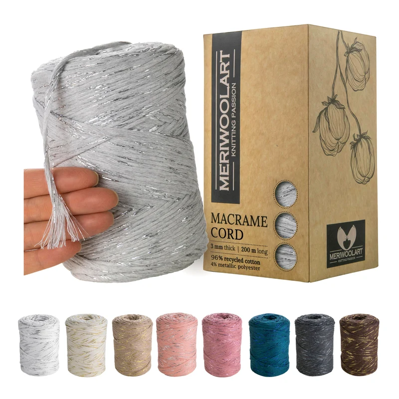 Light Gray Lurex Single Twisted Macramé 3mm 200m