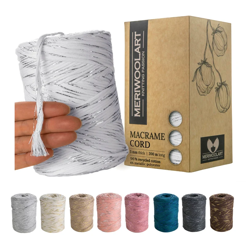 White Lurex Single Twisted Macramé 3mm 200m