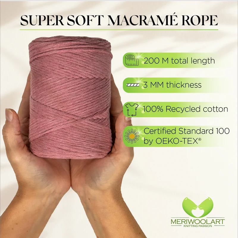 Plum Single Twisted Macramé 3mm 200m