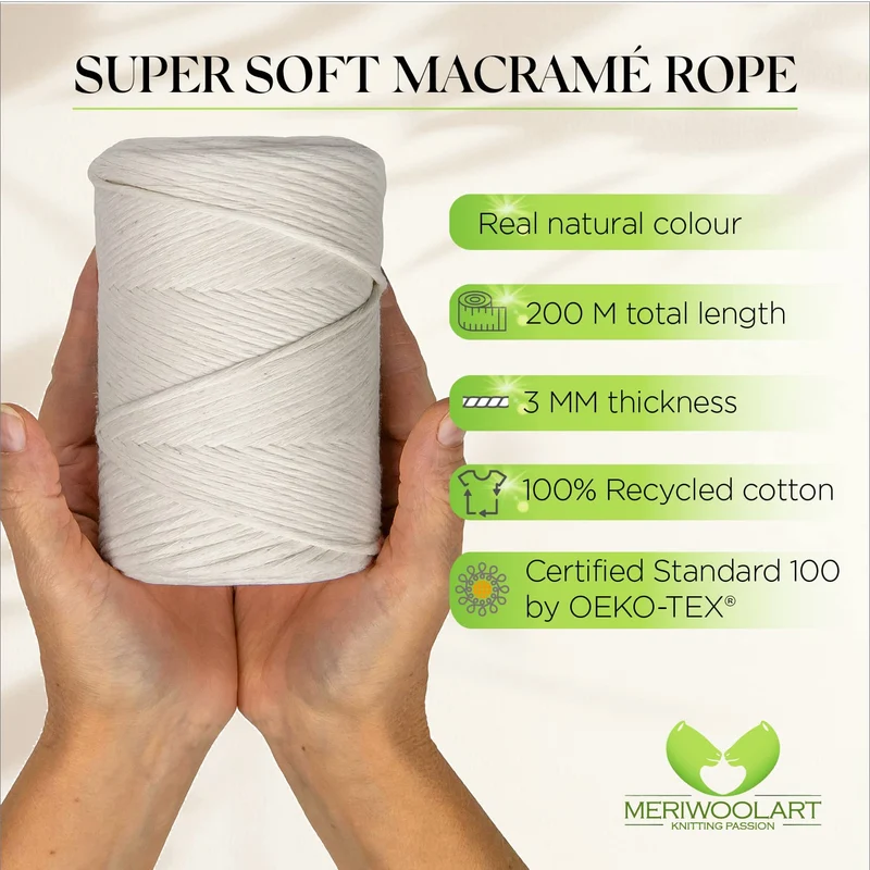 Natural Single Twisted Macramé 3mm 200m